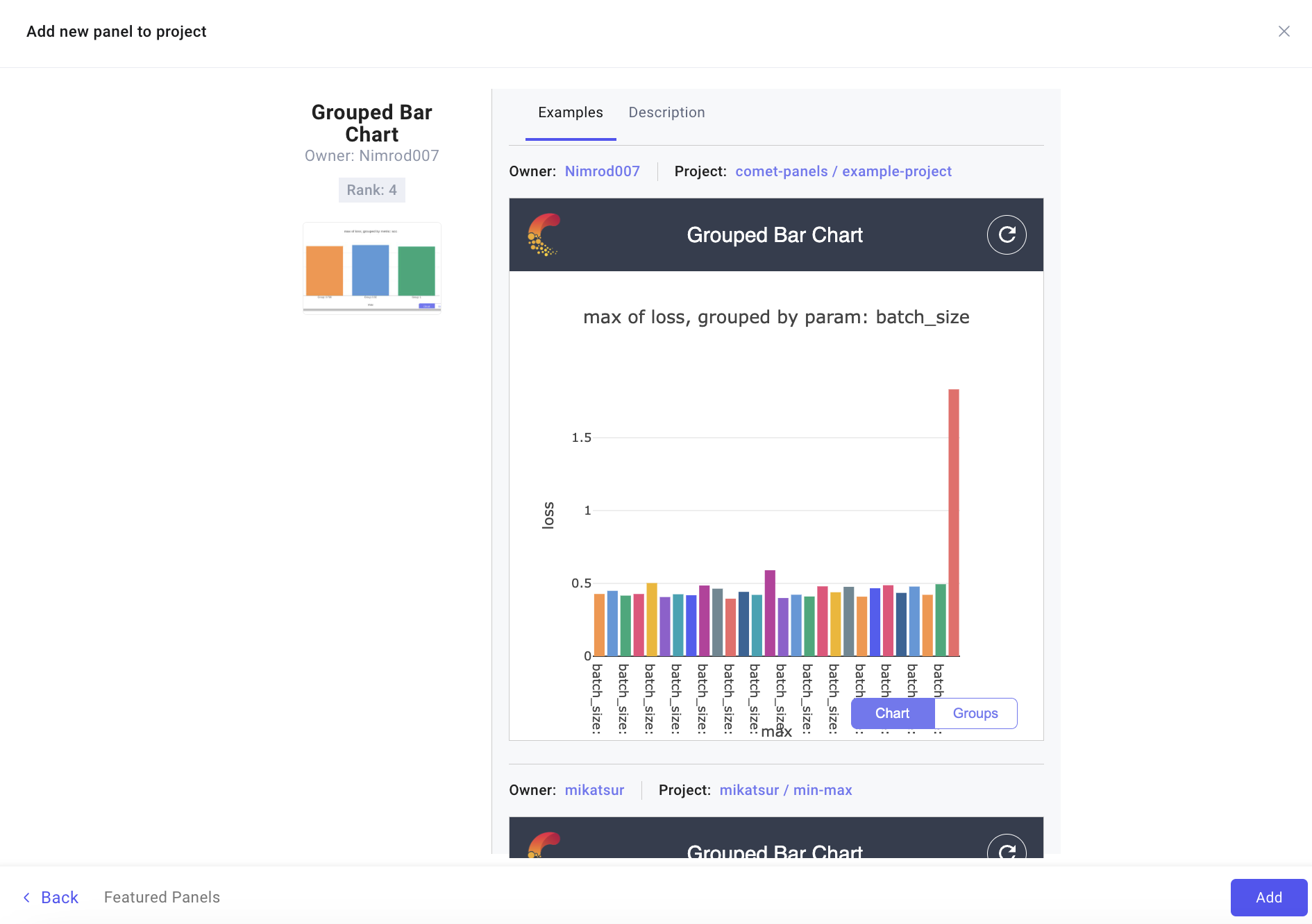 Comet Experiment Management - Panel Preview