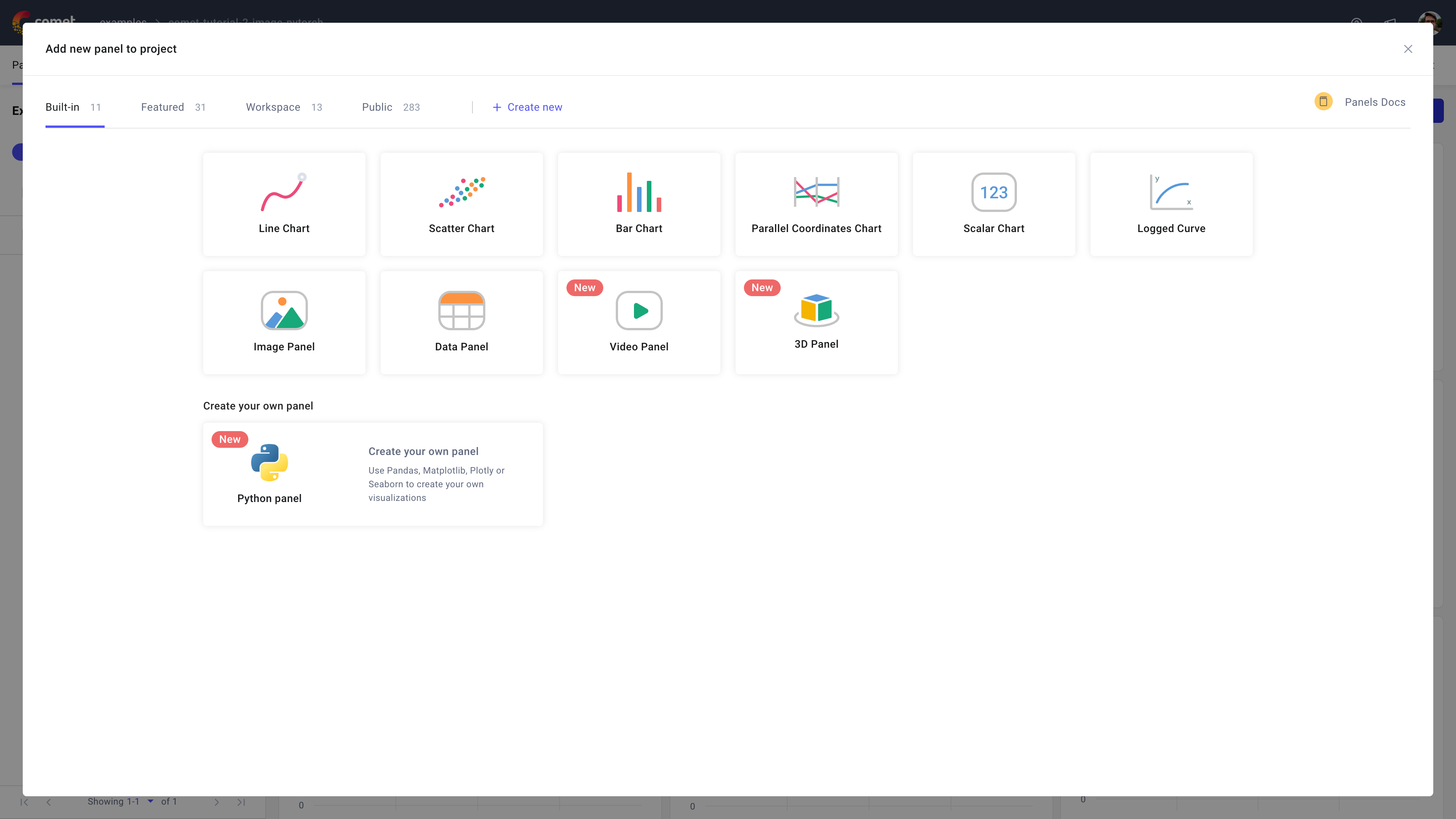 Comet Experiment Management - Panels Gallery